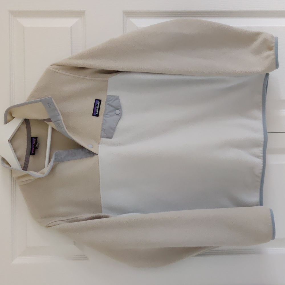 Patagonia Snap-T Synchilla fleece pullover sweater in white, beige and silver, M - Picture 2 of 13